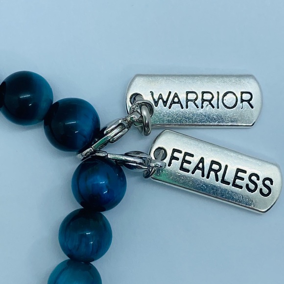 Tiger’s Eye BLUE beaded Bracelet. Removable Inspiration Charms (nickel free). - Picture 4 of 4